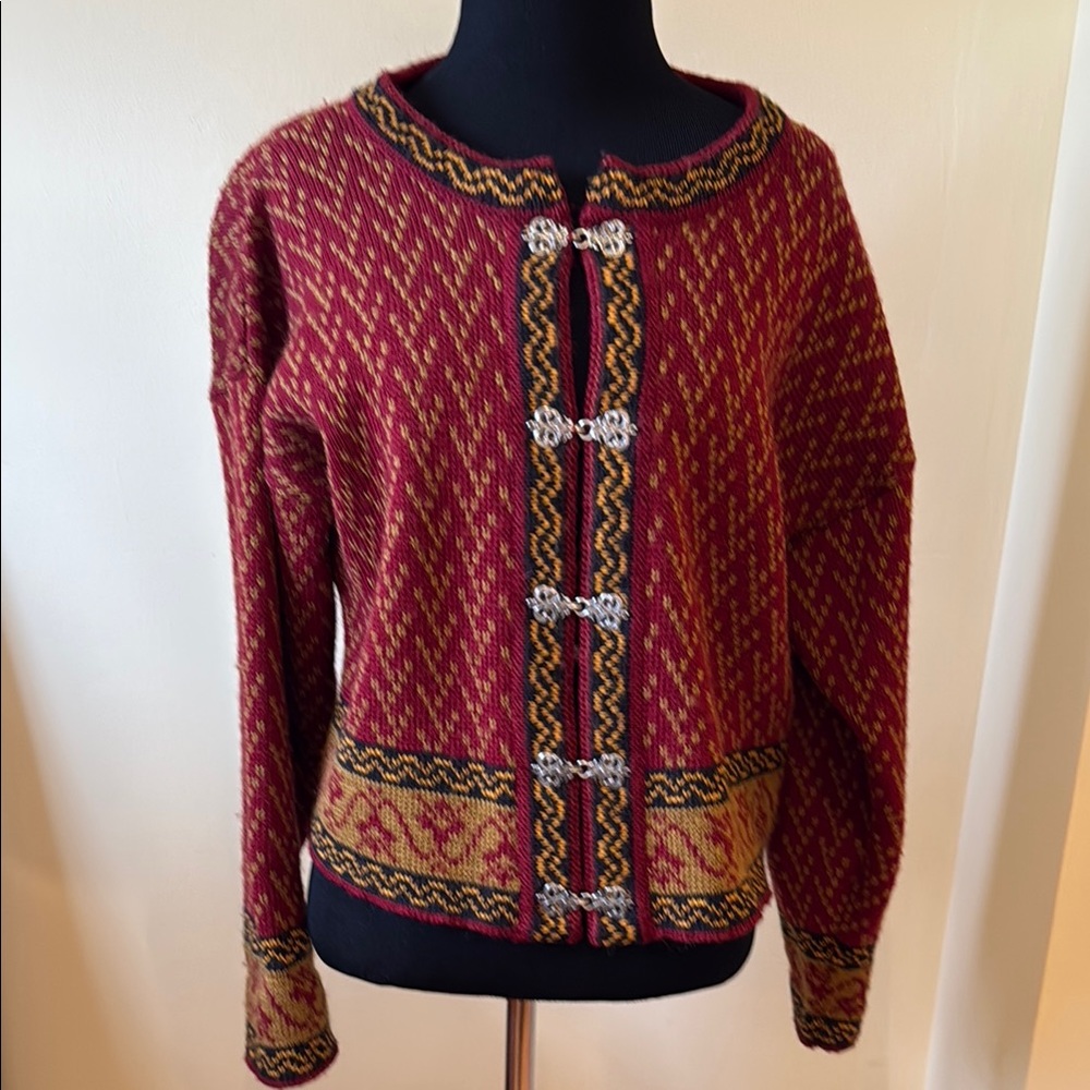 Elegant Red and Gold Norwegian Women's Sweater